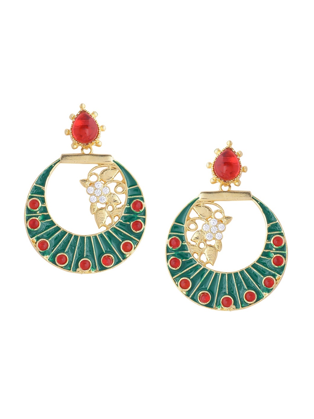 

Tistabene Green Gold-Plated Floral Drop Earrings