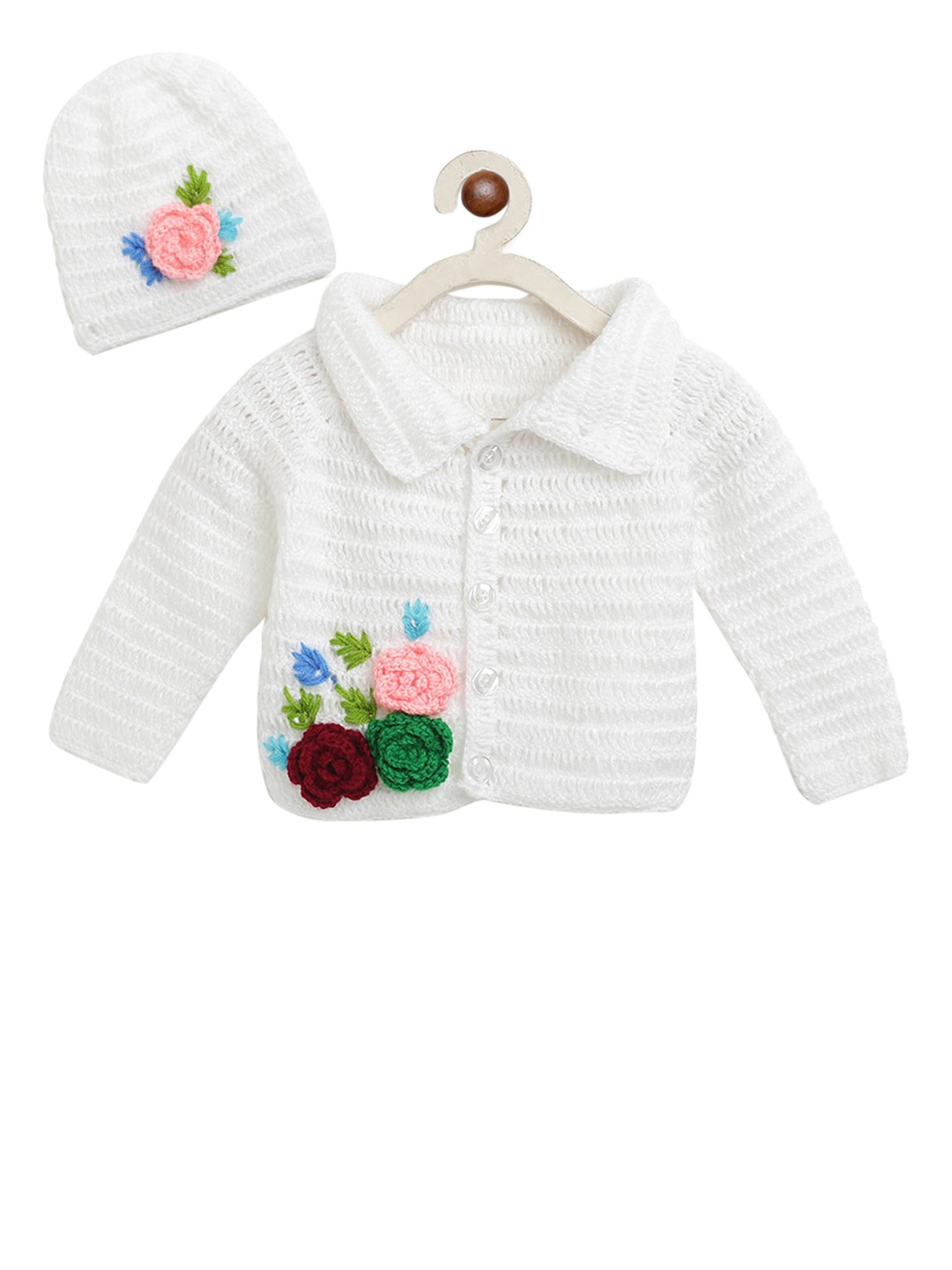 

CHUTPUT Kids White Embroidered Front-Open Sweater
