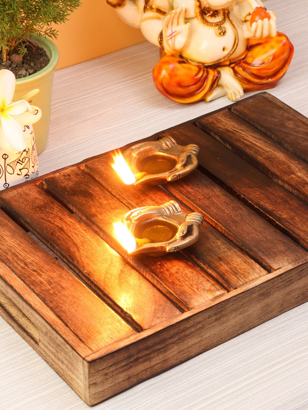 

Imli Street Set Of 2 Gold-Toned Hand Shaped Festive Diyas