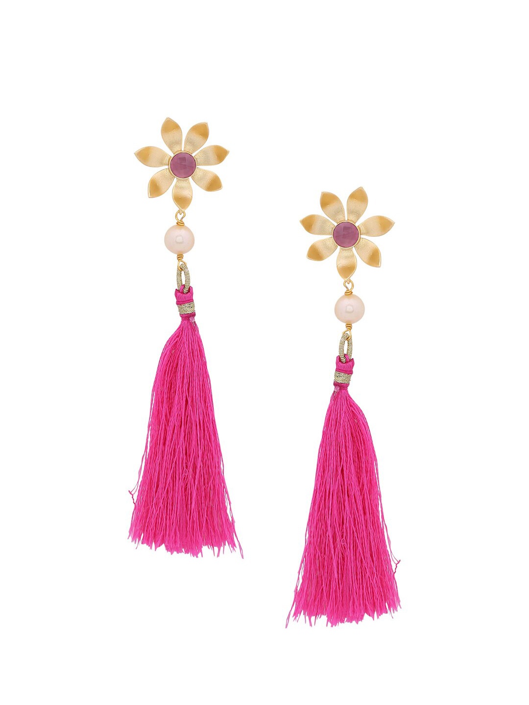 

Tistabene Pink & Gold-Toned Floral Drop Earrings