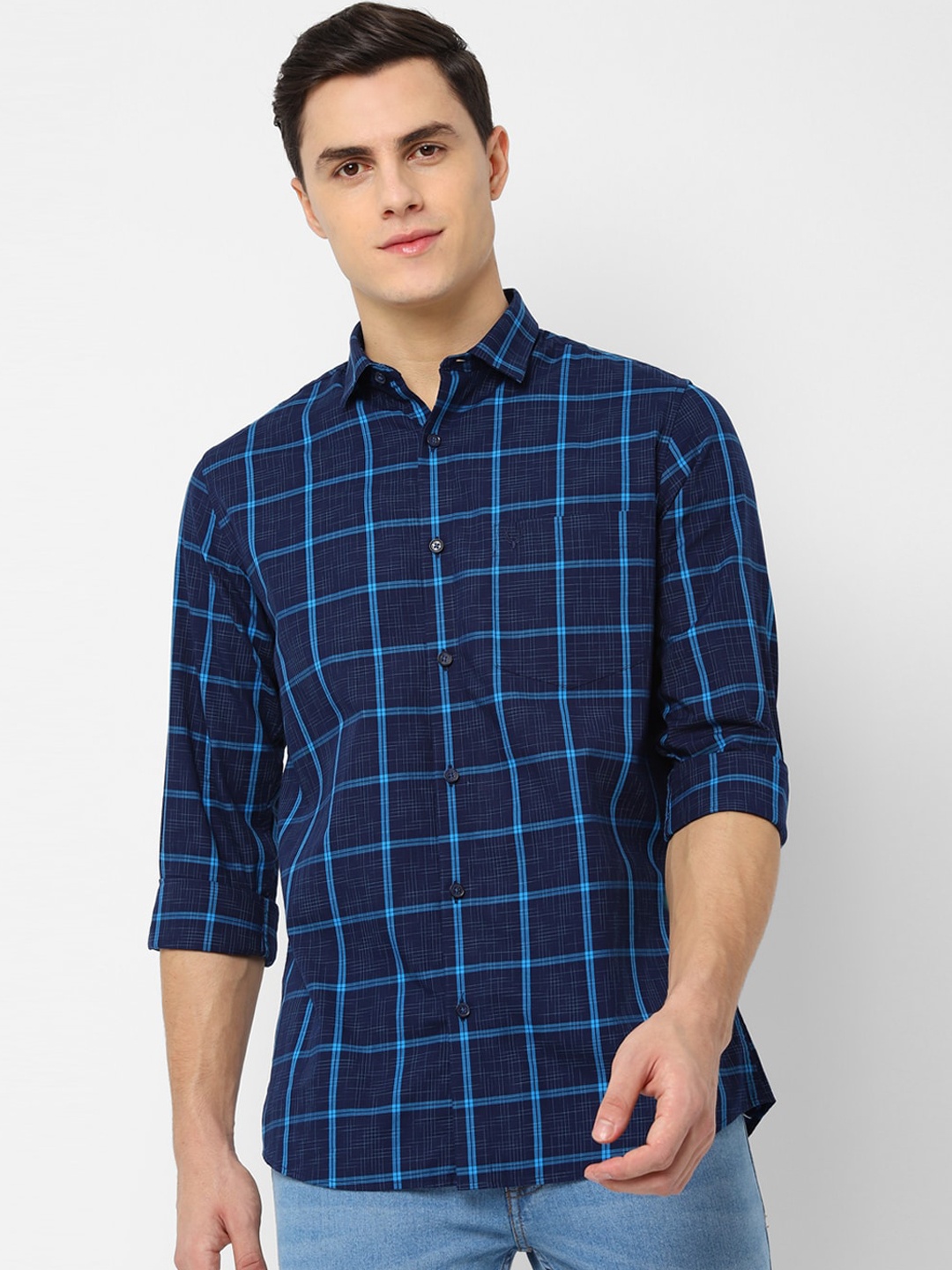 

Allen Solly Men Navy Blue Slim Fit Checked Casual Shirt