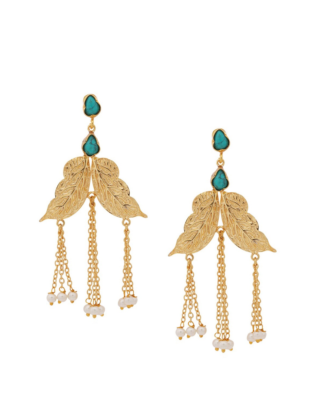 

Tistabene Gold-Plated & Blue Leaf Shaped Drop Earrings
