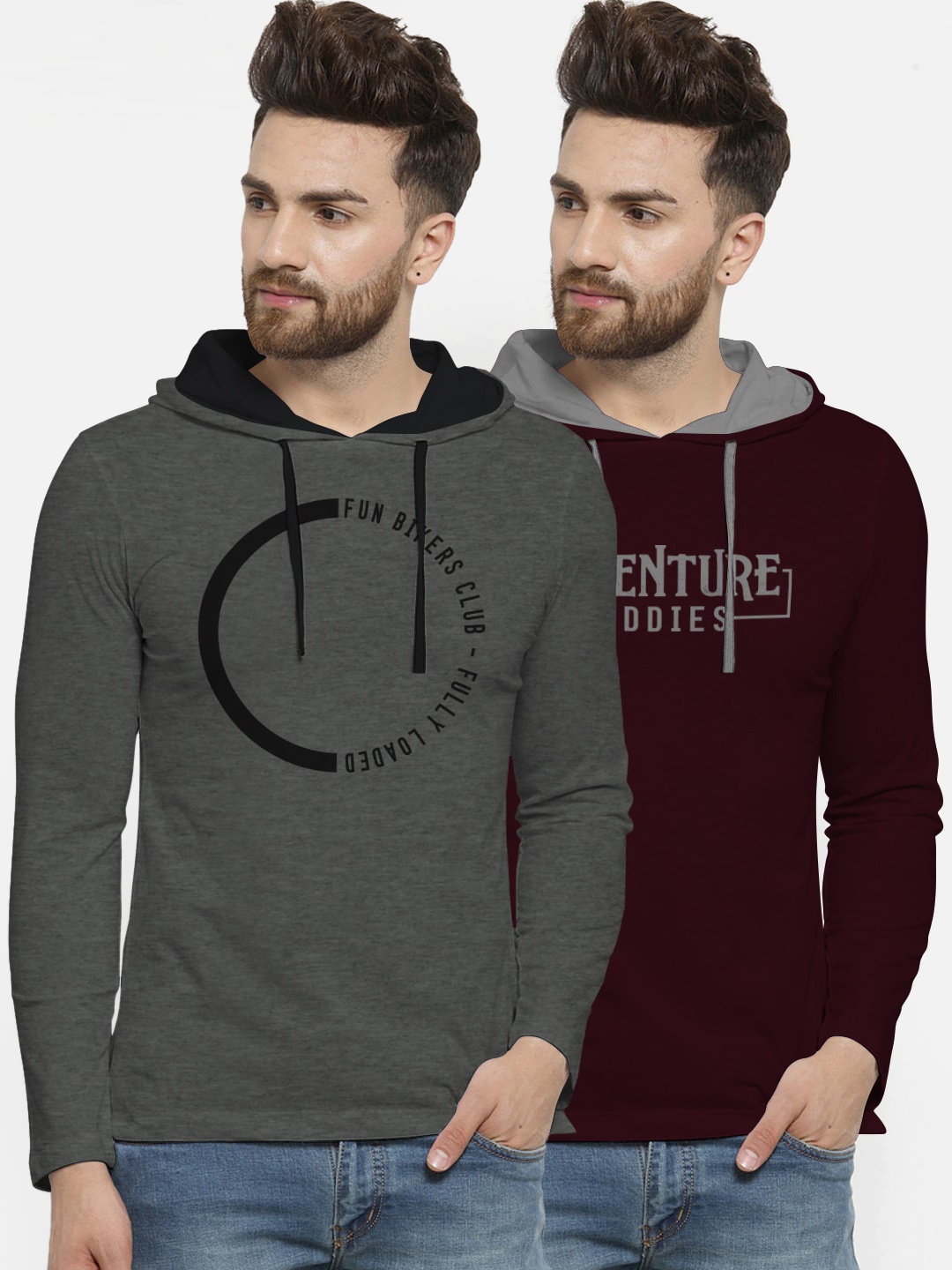 

BULLMER Men Pack of 2 Printed Hood T-shirt, Olive