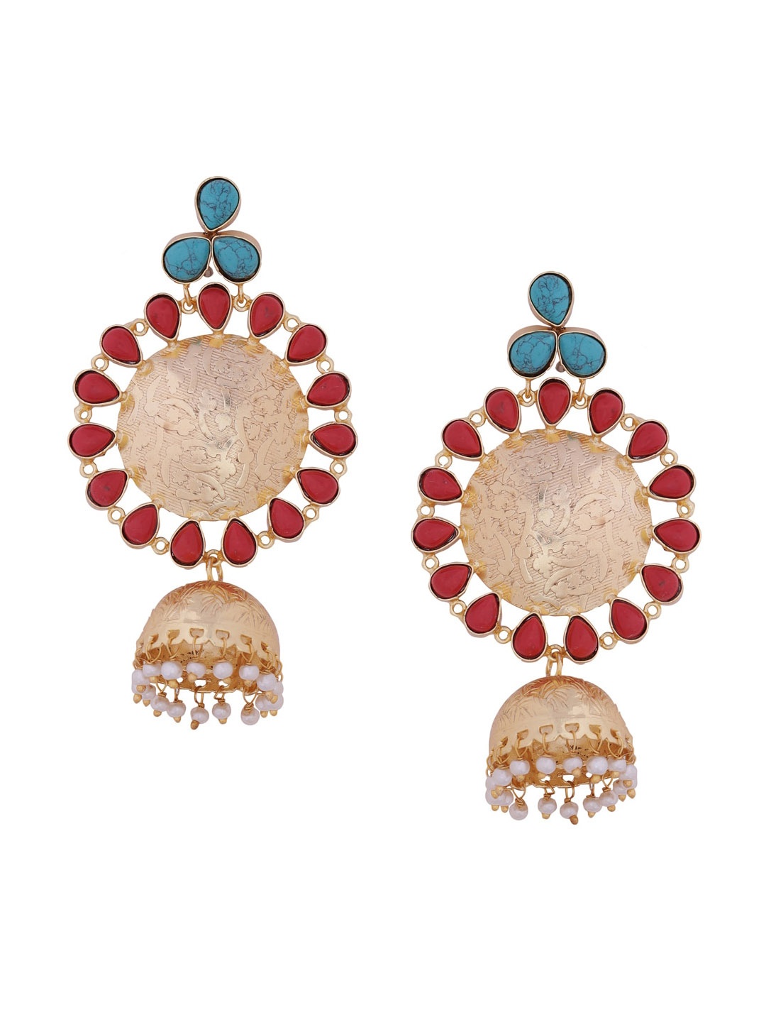 

Tistabene Red & Gold-Toned Contemporary Jhumkas