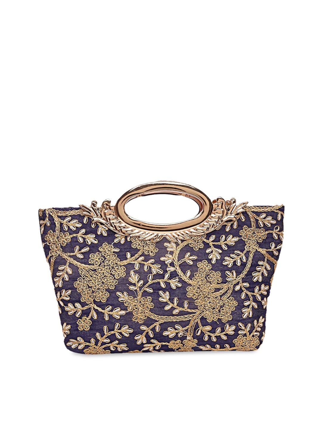 

Kuber Industries Navy Blue & Gold-Toned Embroidered Handheld Bag
