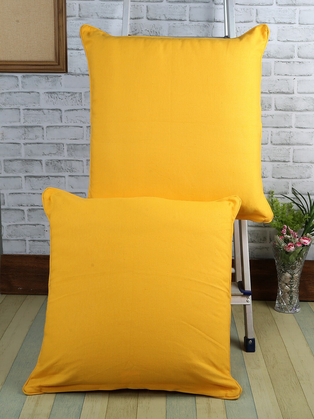 Soumya Yellow Set of 2 Solid Rectangle Cushion Covers