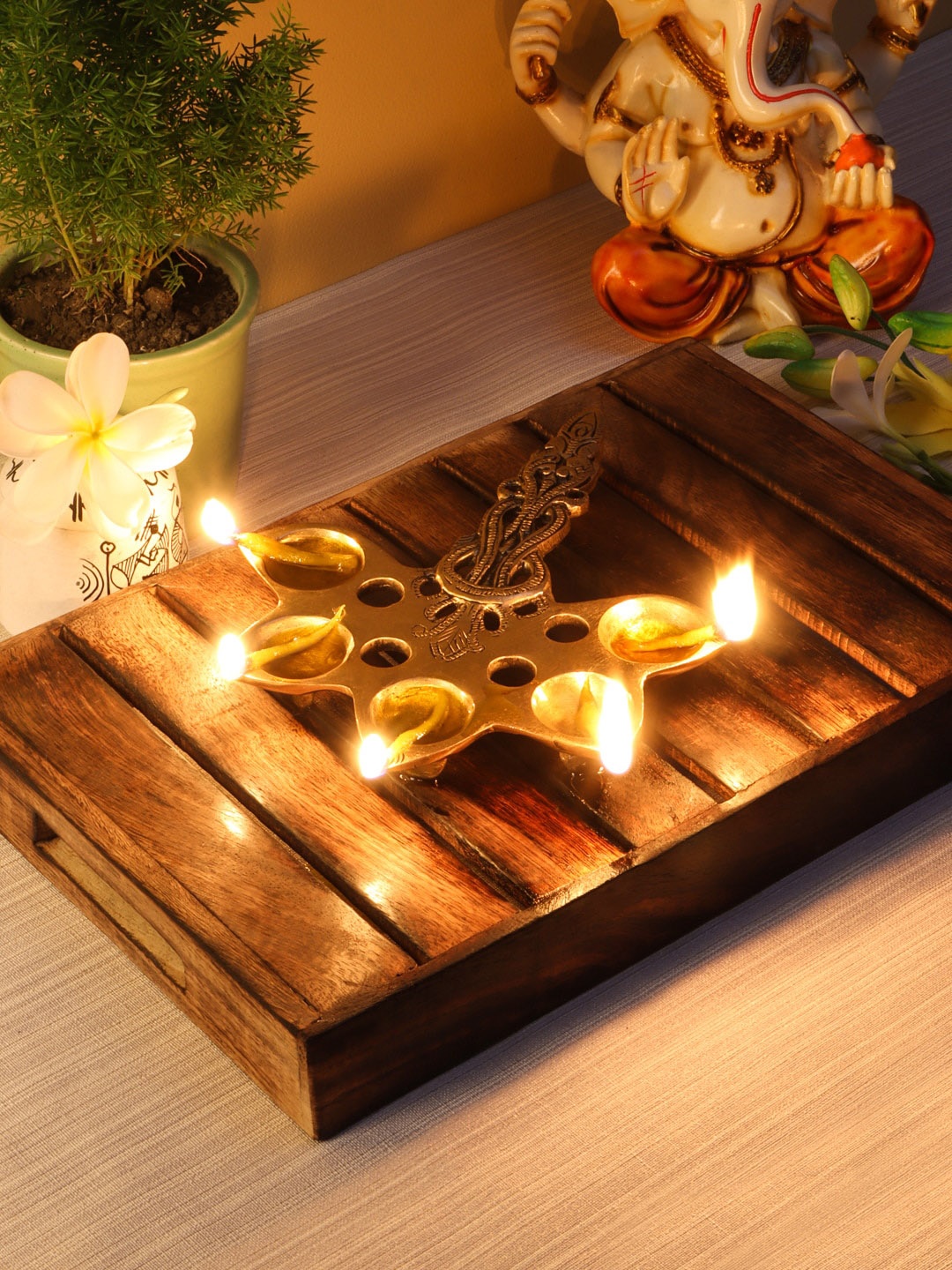 Imli Street Gold-Toned Brass Pooja Spoon Shaped 5 Casted Diyas