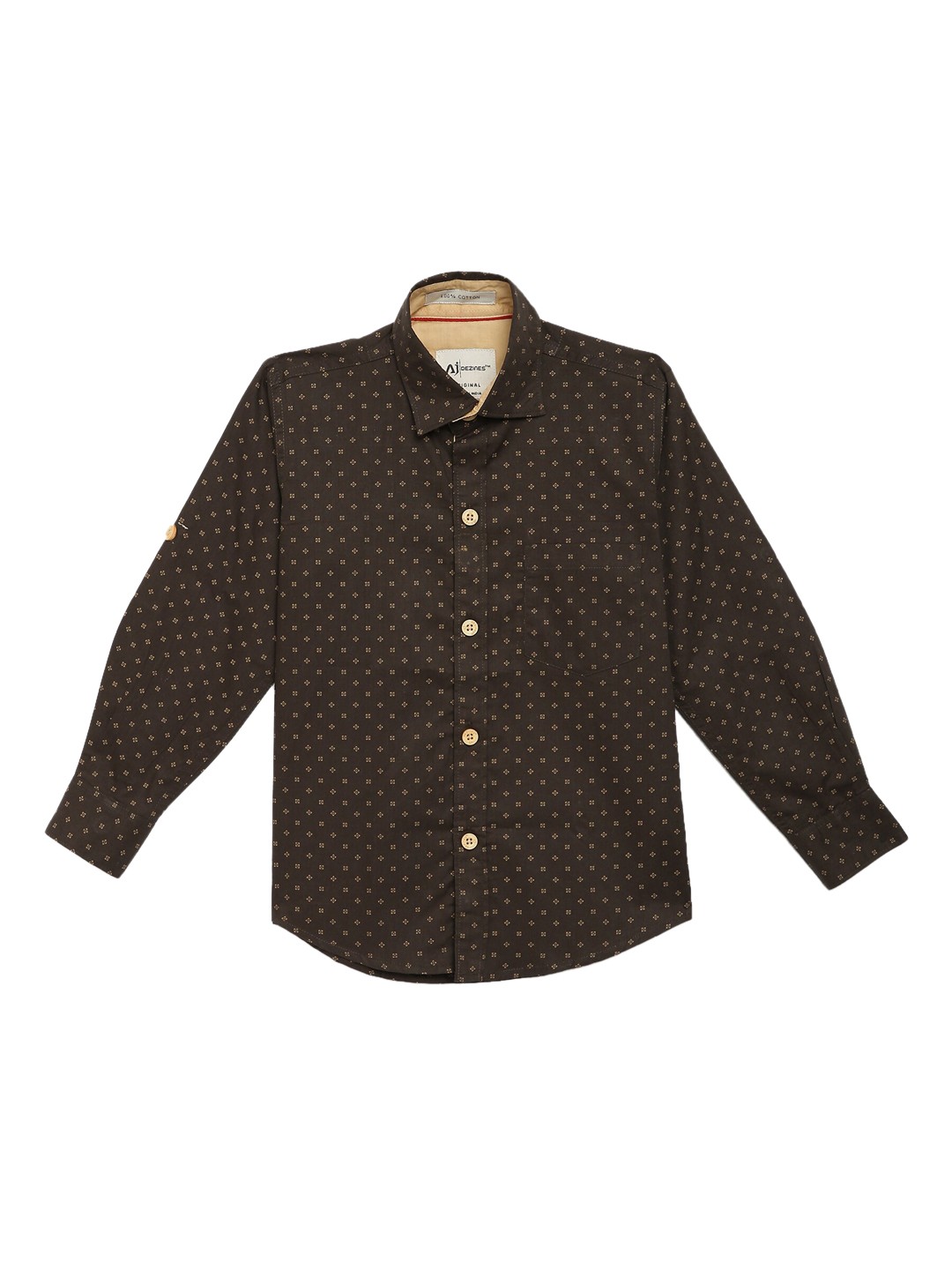 

Aj DEZInES Boys Brown & Beige Regular Fit Printed Party Shirt
