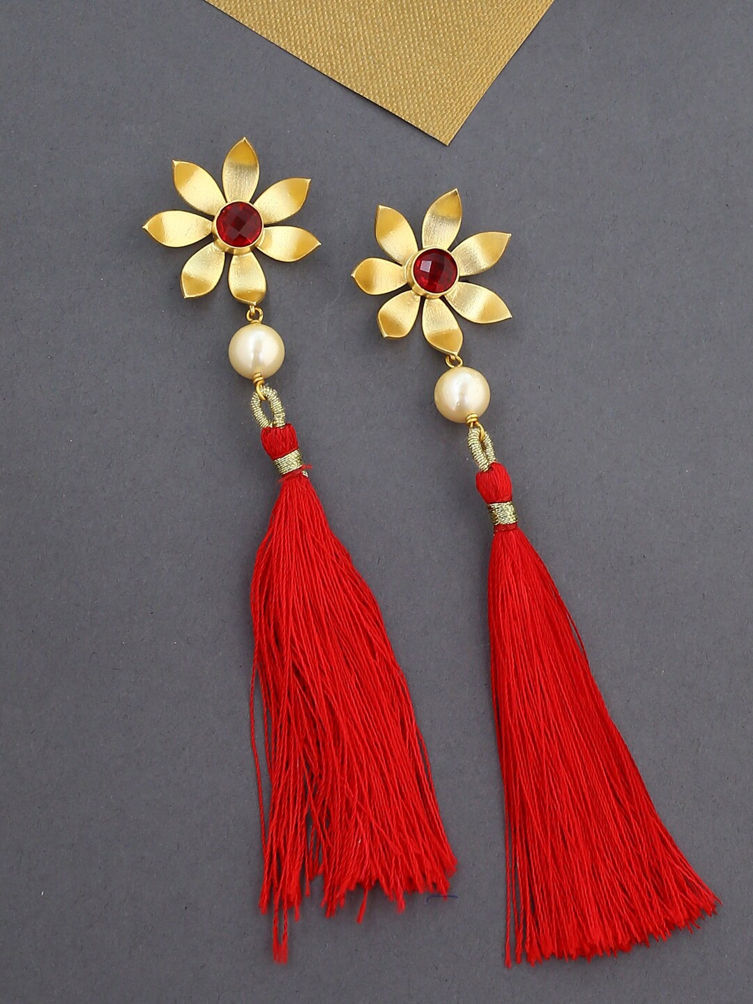 

Tistabene Gold-Plated & Red Floral Drop Earrings