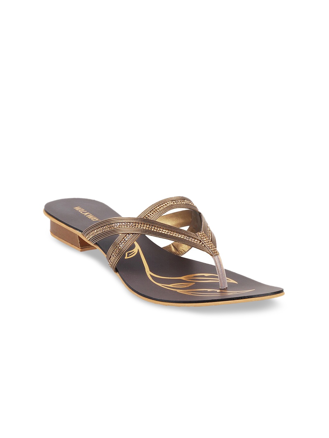 

WALKWAY by Metro Women Gold-Toned Solid Open Toe Flats