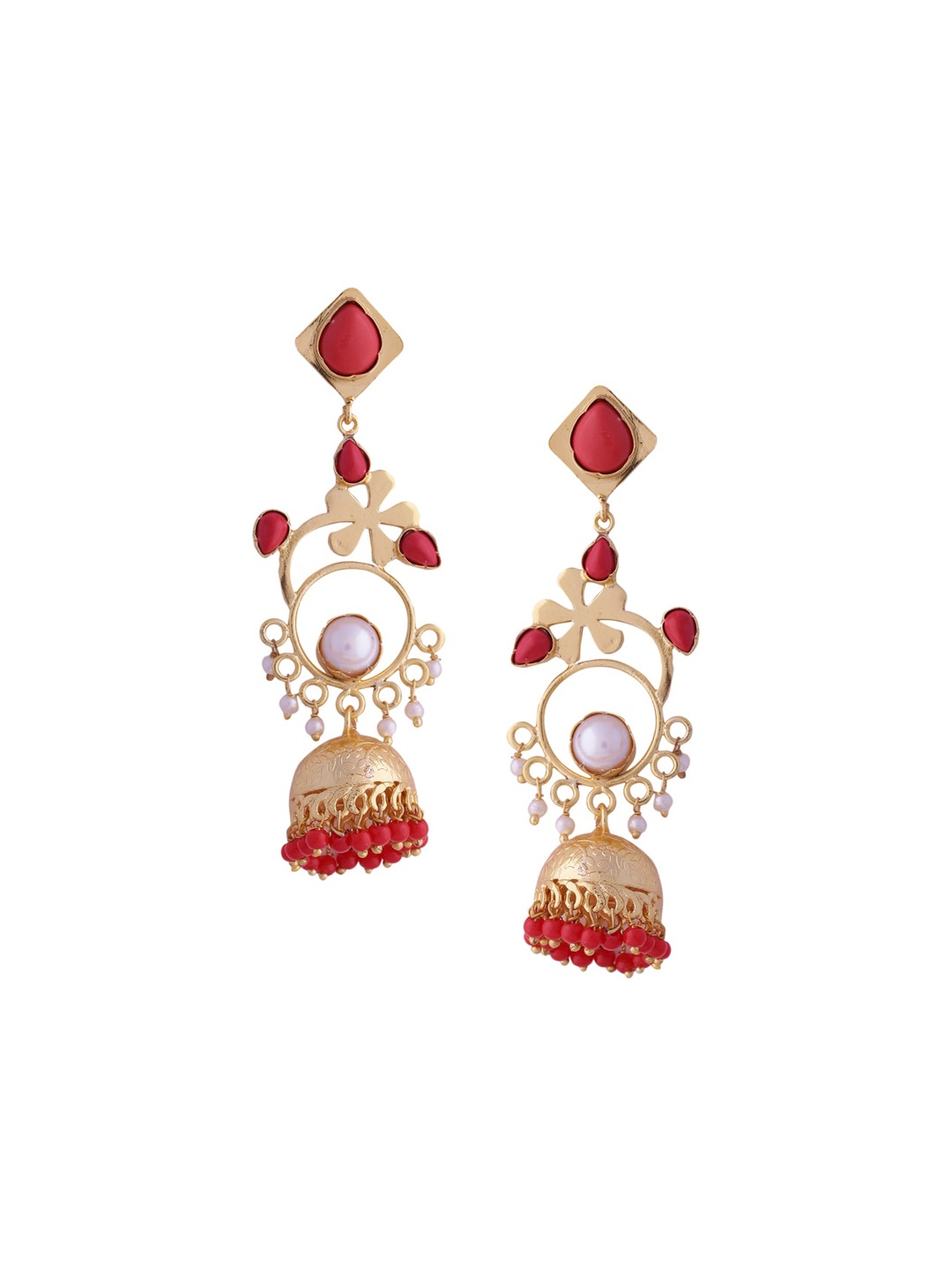 

Tistabene Red & Gold-Plated Dome Shaped Jhumkas
