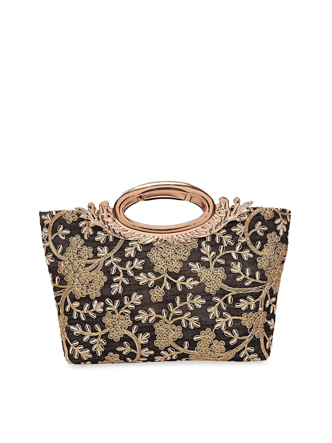 

Kuber Industries Black & Gold-Toned Embroidered Handheld Bag