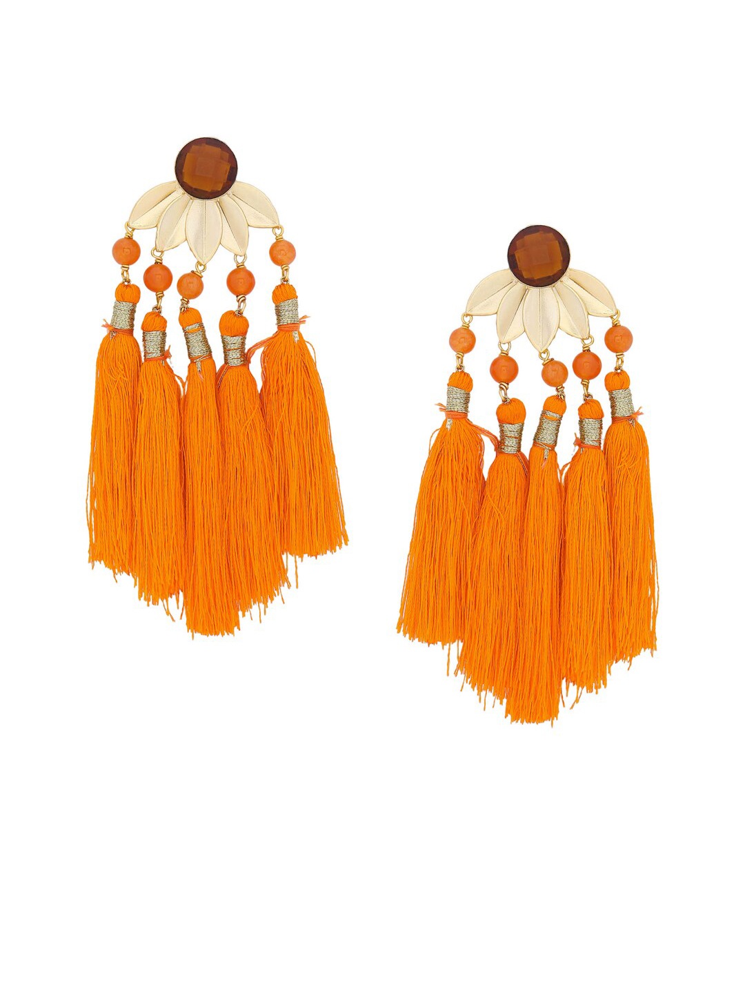 

Tistabene Yellow & Orange Gold-Plated Tasselled Floral Drop Earrings