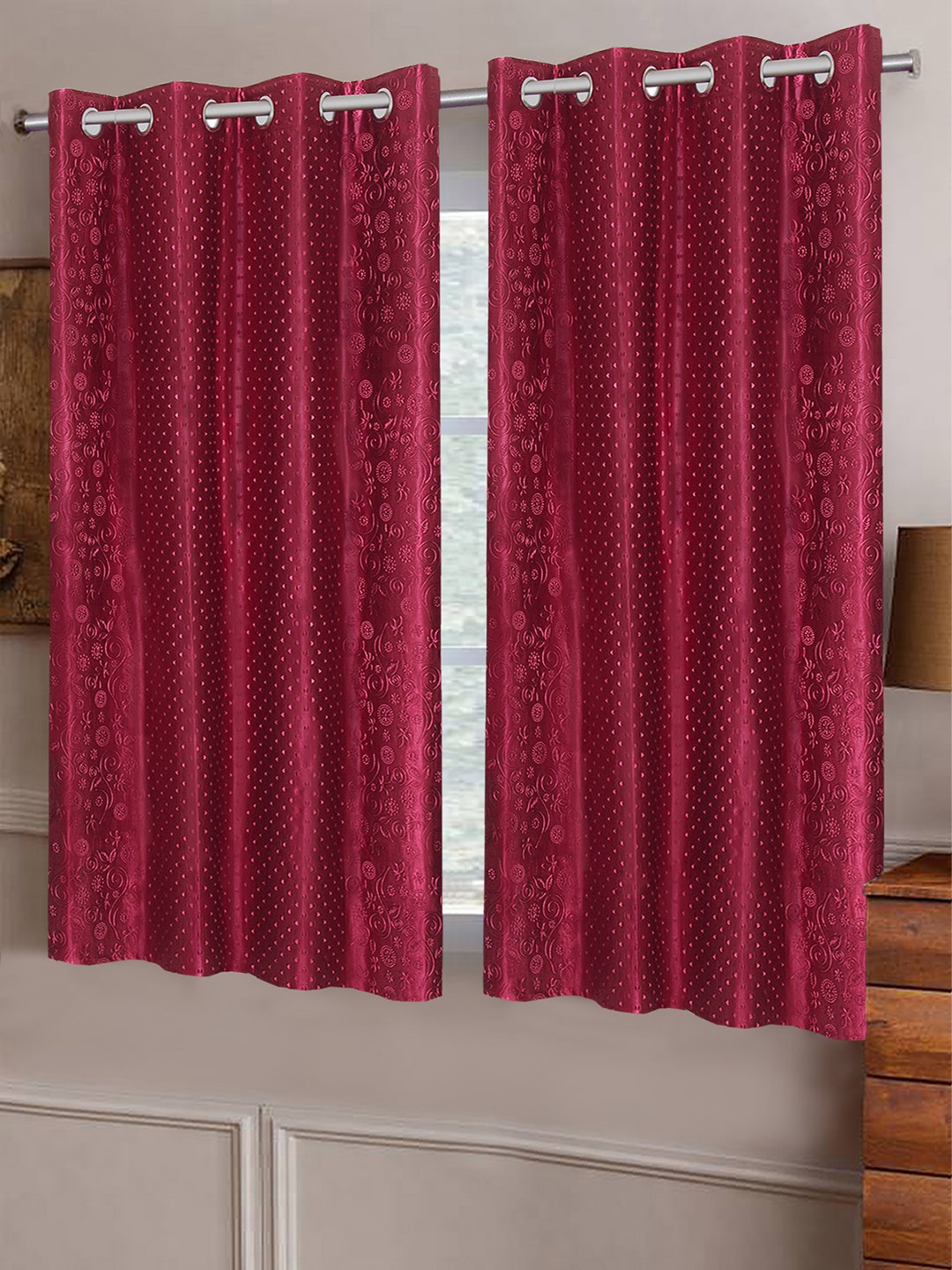 

Good Homes by Home Candy Maroon Set of 2 Window Curtains