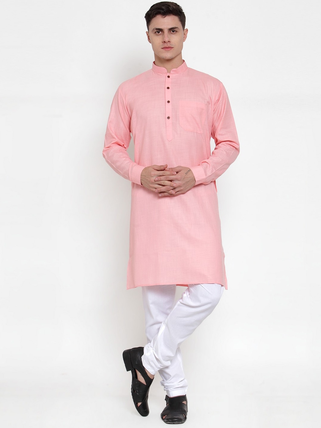 

MAXENCE Men Pink & White Solid Kurta with Trousers