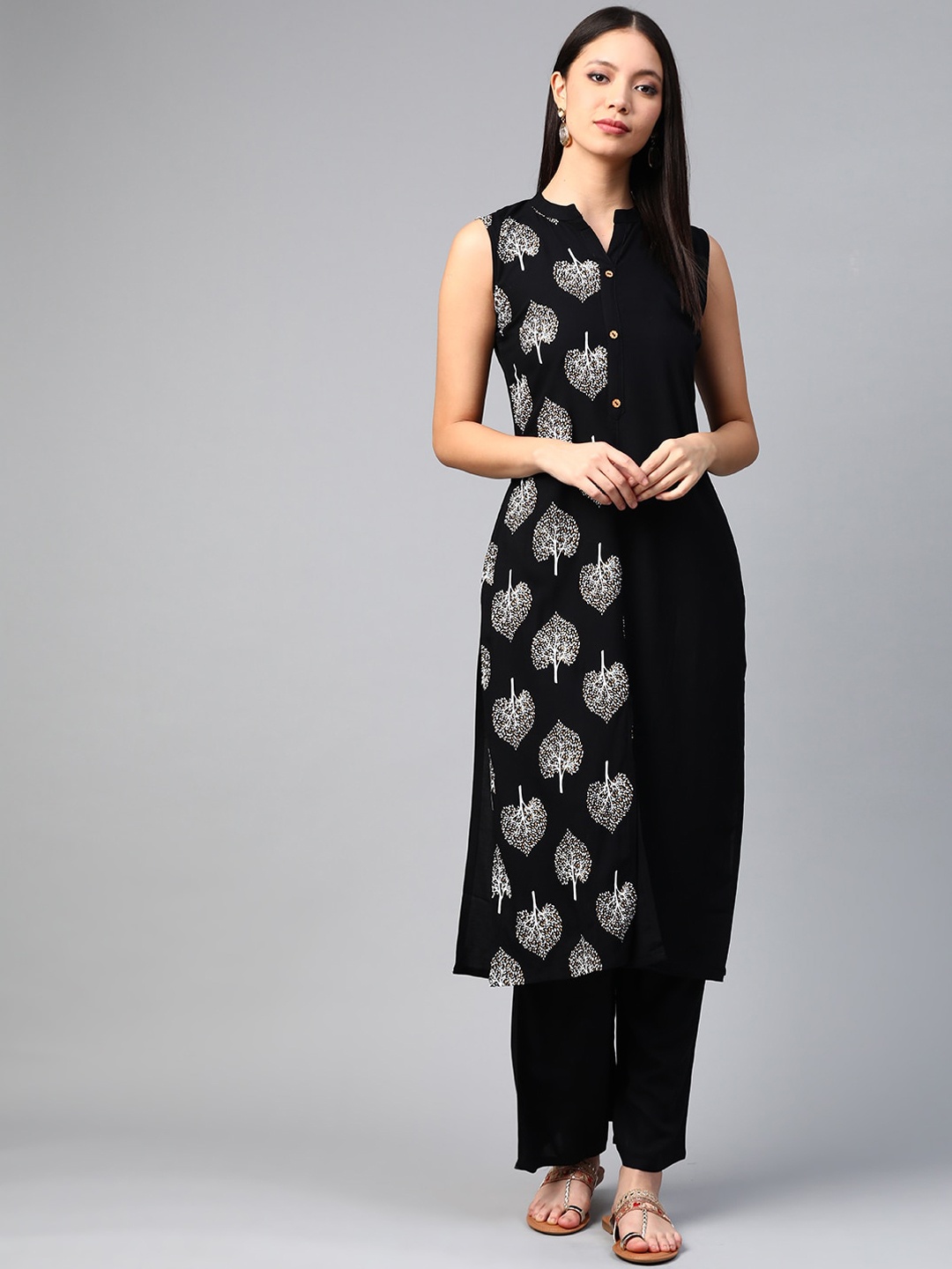 

ZIYAA Women Black Printed Straight Kurta