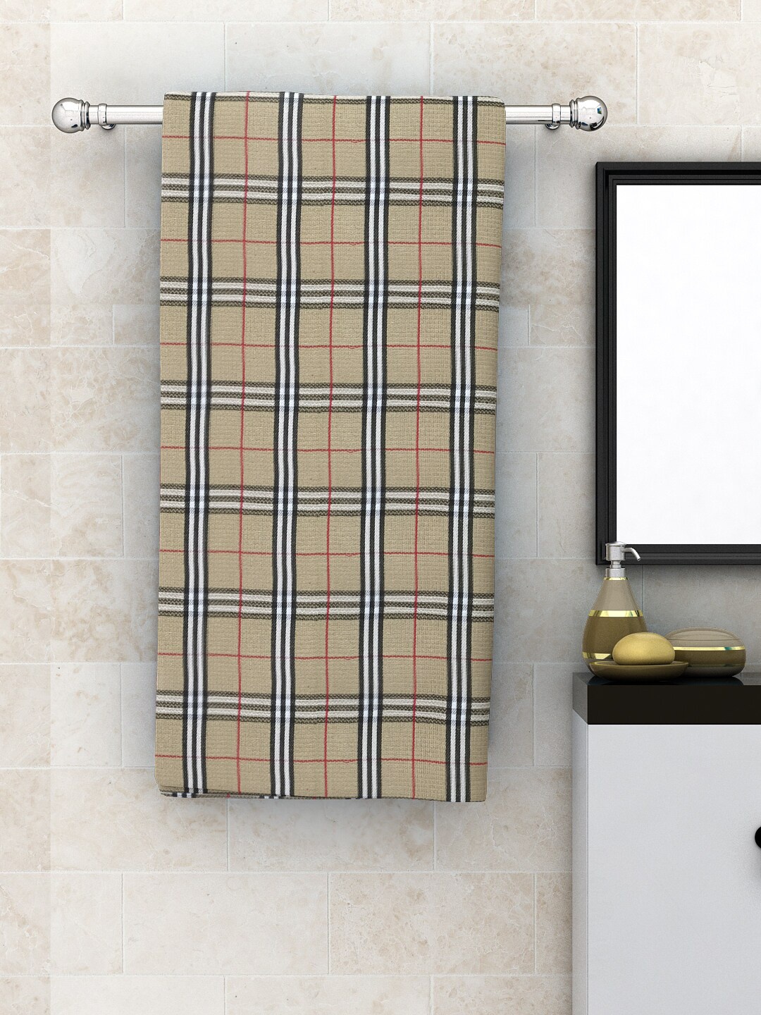 

Athom Trendz Beige & Black Checked 210 GSM Premium Bath Towel