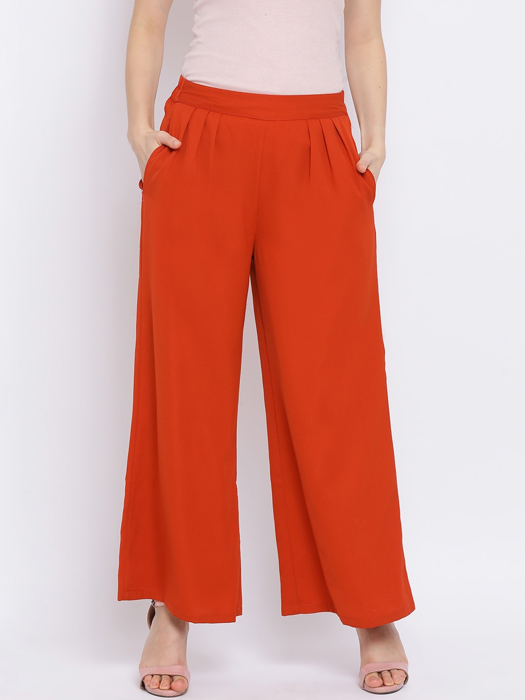 

Oxolloxo Women Rust Regular Fit Solid Parallel Trousers