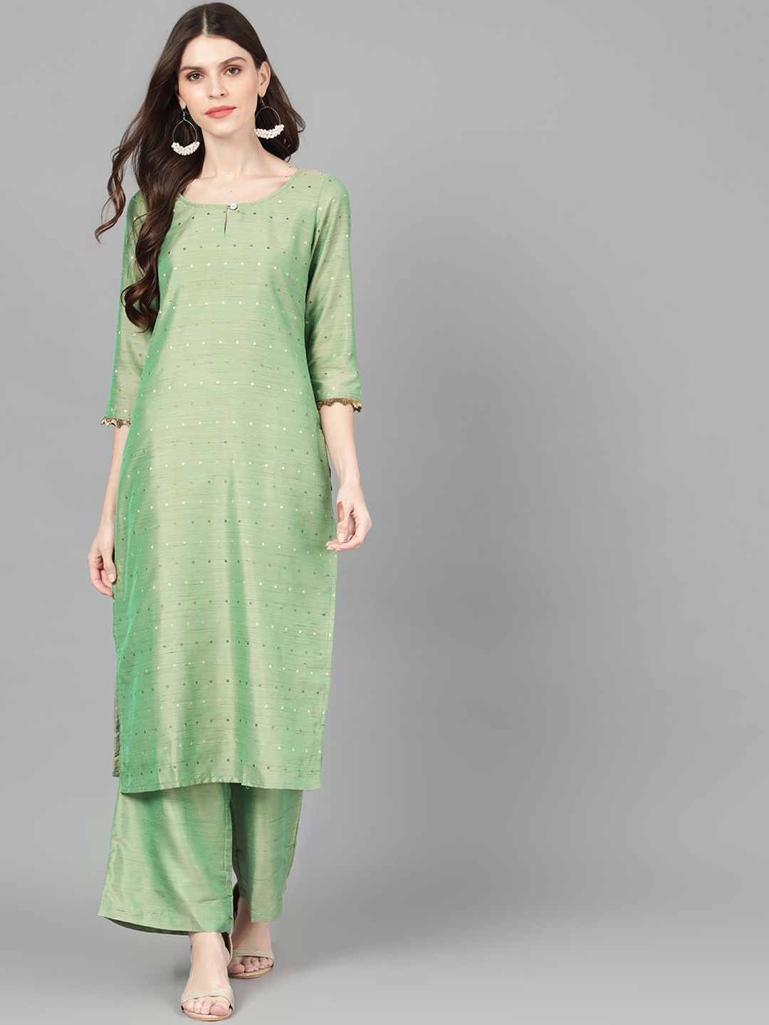 

AKS Women Green Self Design Kurta with Palazzos