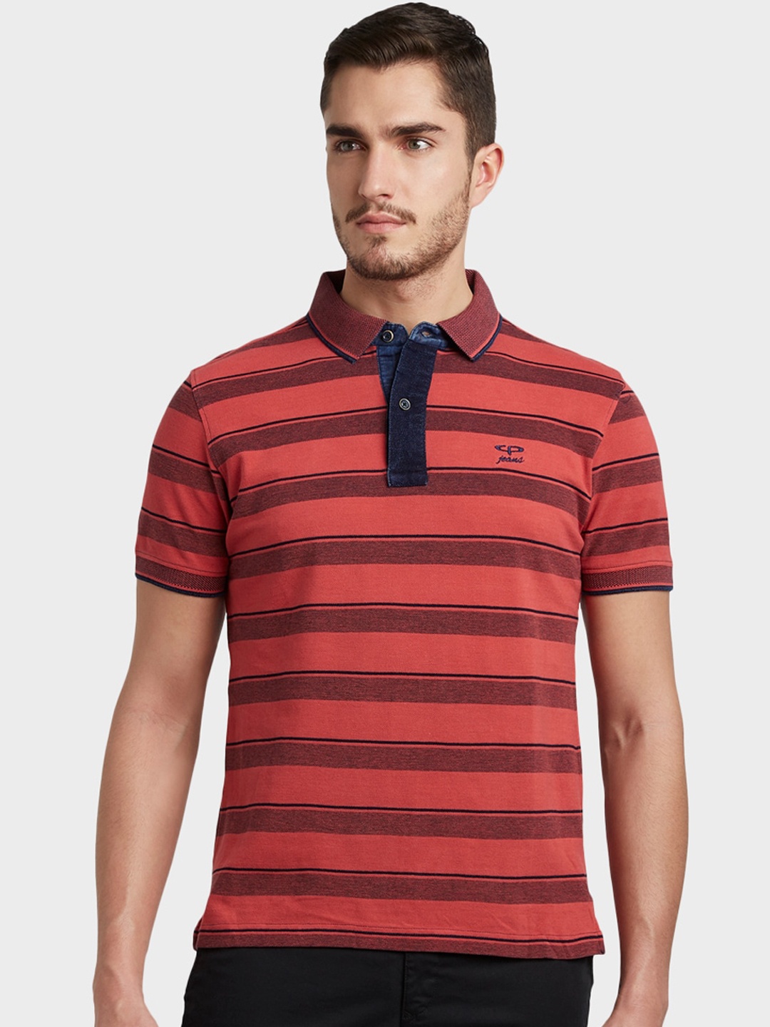 

ColorPlus Men Maroon Striped Polo Collar T-shirt