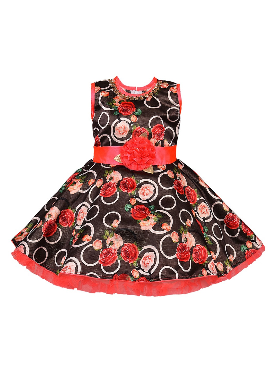 

Wish Karo Girls Black & Pink Floral Print Fit and Flare Dress