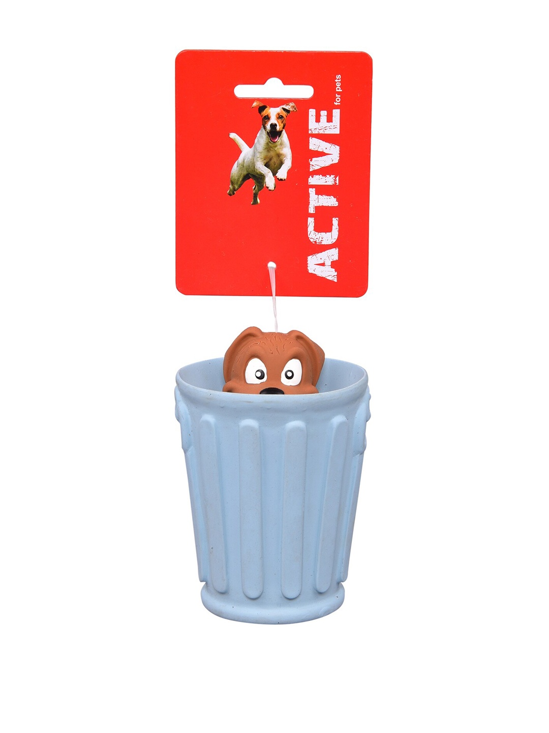 

GLENAND Blue & Brown GL Latex Squeaky Pup Up Dog in Rubbish Bin Dog or Cat Toy