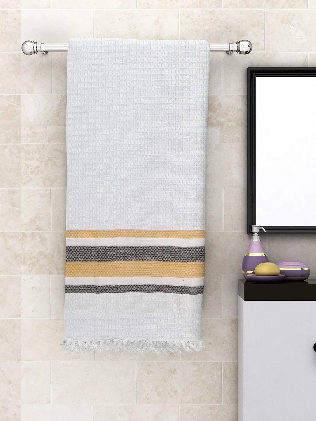 

Athom Trendz Unisex White Self-Design 210 GSM Premium Bath Towel