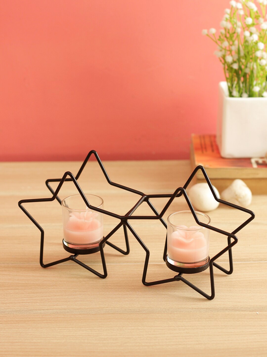 

WISHTANK Set of 2 Black Star Shaped Metal Candle Holder with Tea Lights