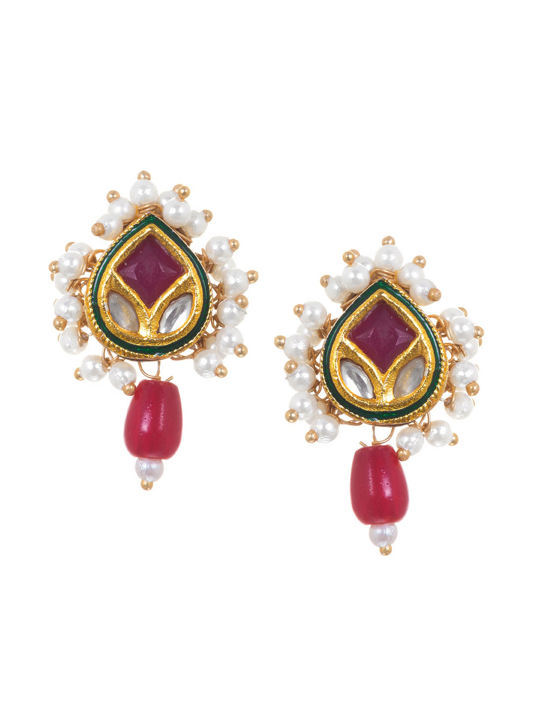 

INDYA Red & Gold-Toned Teardrop Shaped Drop Earrings