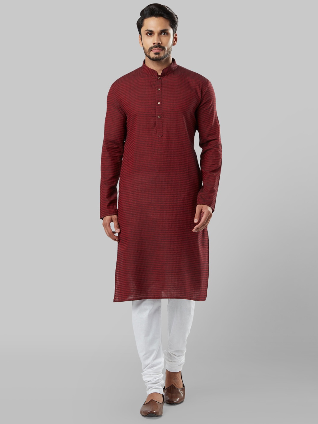 

Ethnix by Raymond Men Maroon Colourblocked Straight Kurta