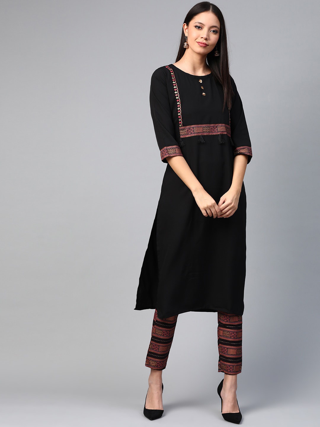 

ZIYAA Women Black Solid A-Line Kurta