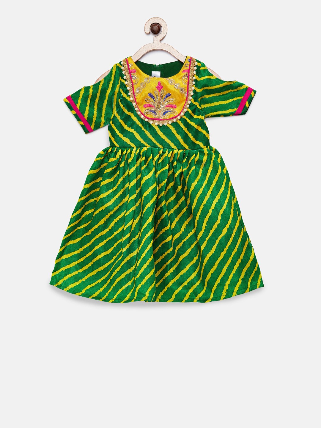 

MANY FROCKS & Girls Green Striped Fit and Flare Dress