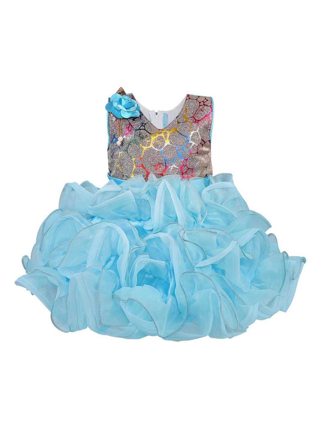 

Wish Karo Girls Blue & Grey Printed Fit and Flare Dress
