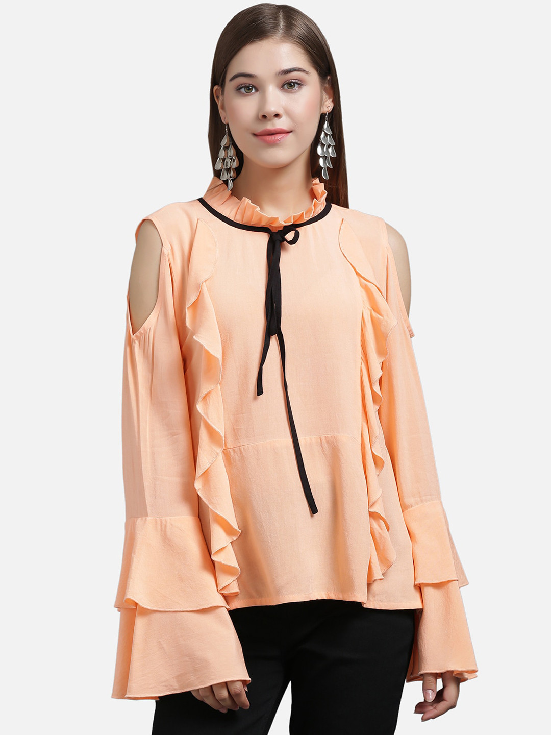 

The Dry State Women Peach-Coloured Solid A-Line Top