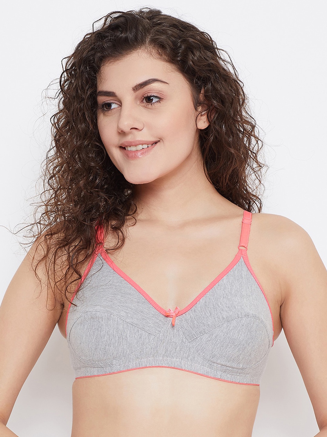 Clovia Grey & Pink Solid Non-Wired Non Padded Everyday Bra BR0227M0132B