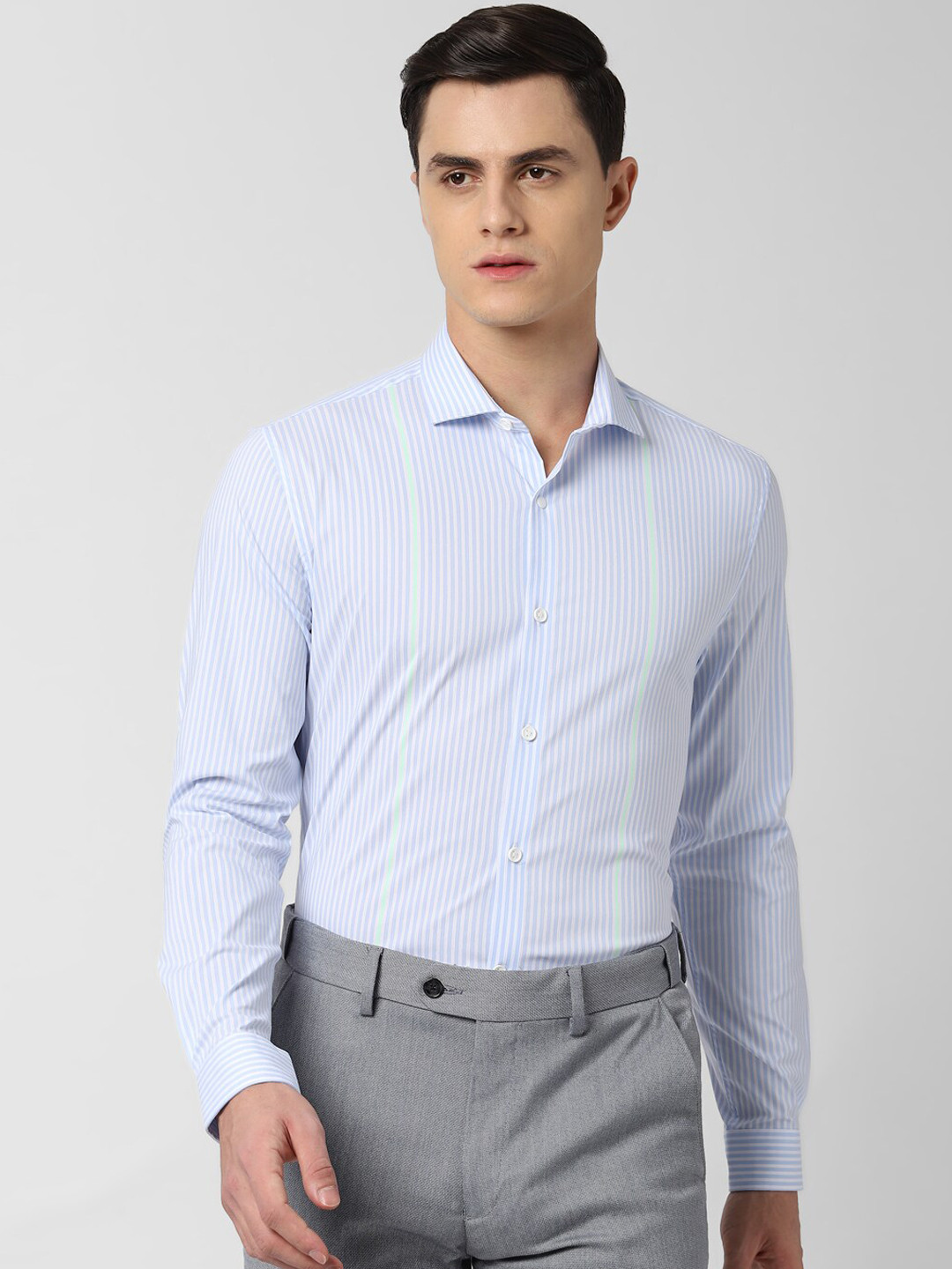 

Peter England Men Blue & Off-White Slim Fit Striped Formal Shirt