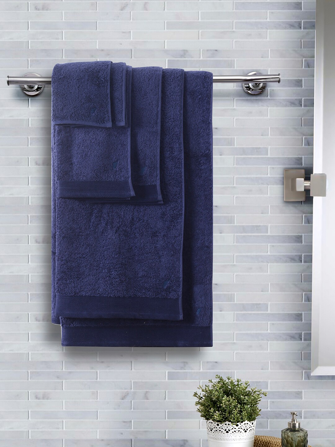 

MASPAR Unisex Set Of 6 Blue Solid 550 GSM Towels