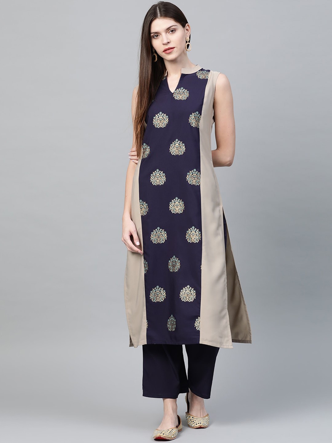 

ZIYAA Women Grey Yoke Design A-Line Kurta