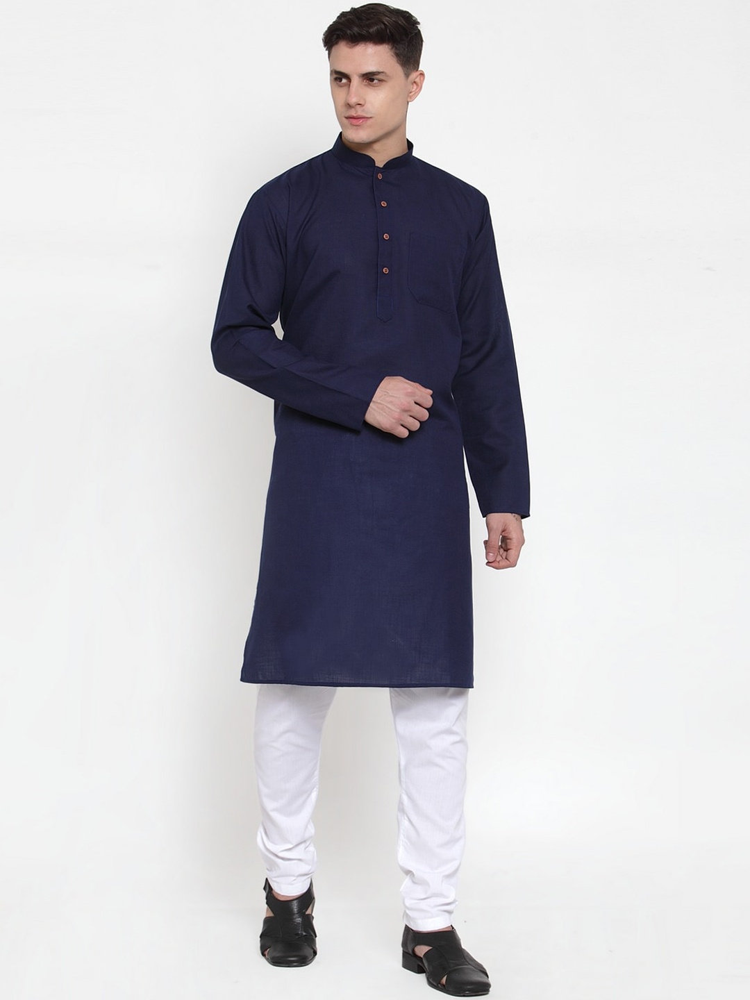

MAXENCE Men Navy Blue Solid Kurta with Pyjamas