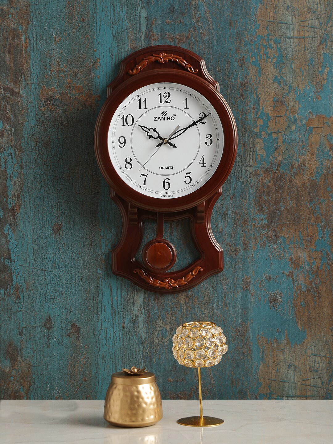 

ZANIBO White & Brown Round Solid Analogue Wall Clock