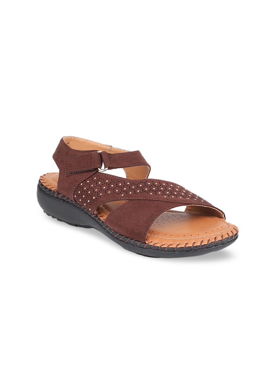 Bata comfit Women Brown Laser Cut PU Open Toe Flats