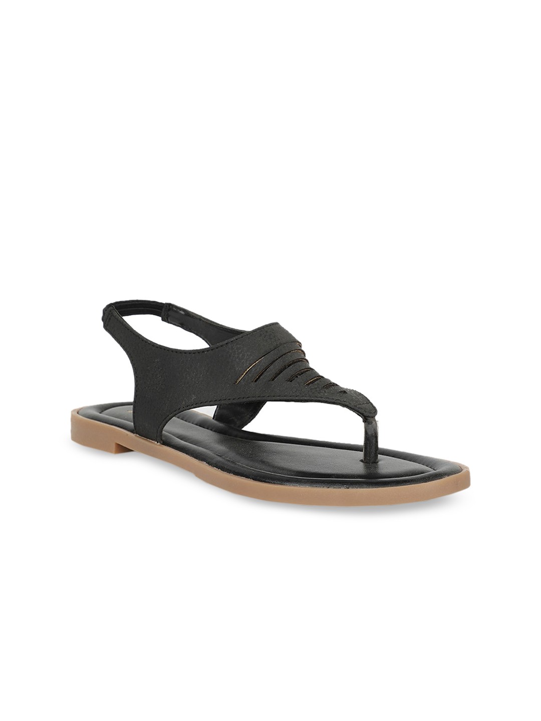 

Bata Women Black Solid PU T-Strap Flats