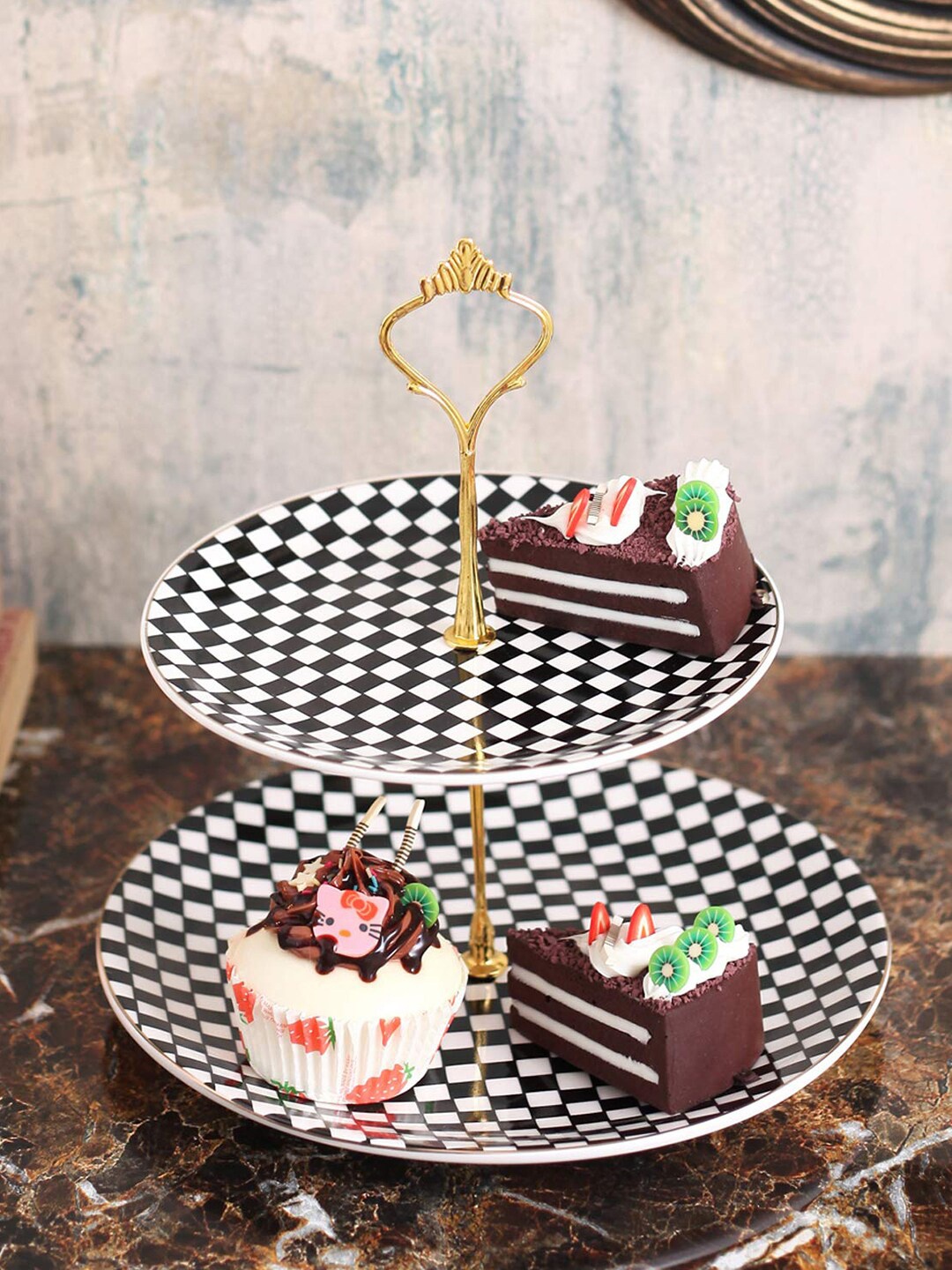 

A Vintage Affair- Home Decor Black & White Classic Checkered Two Tier Cake Stand