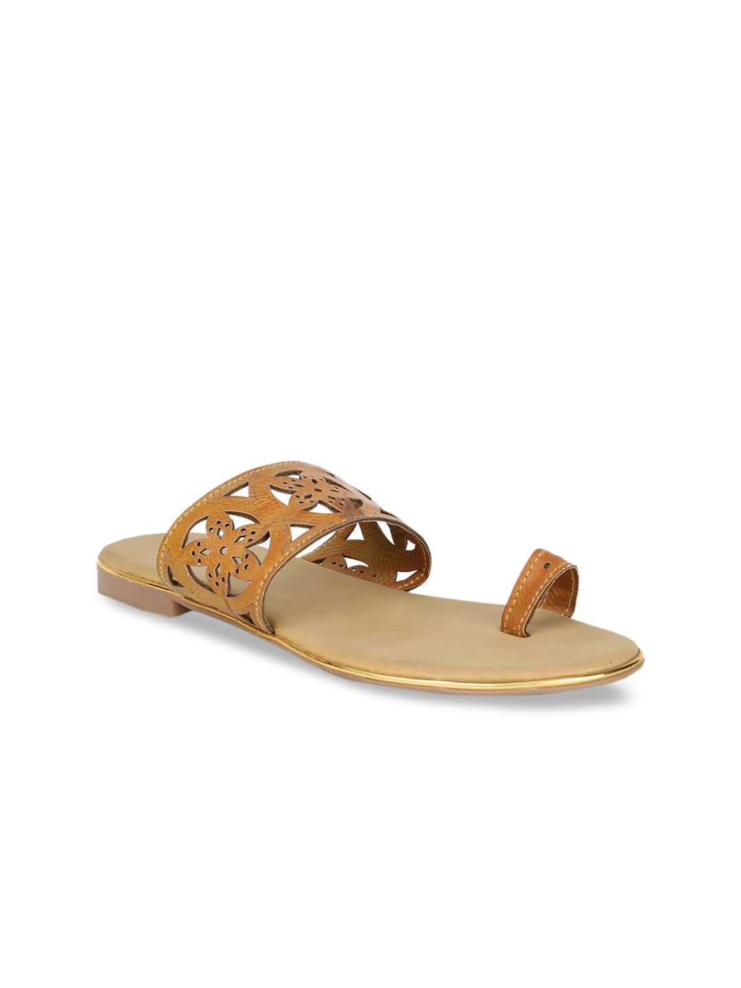 

Bata Women Tan Brown Laser Cut PU One Toe Flats