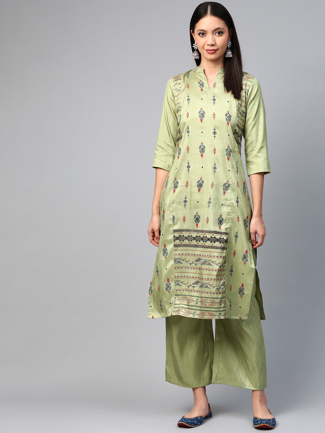 

ZIYAA Women Green Printed Straight Kurta