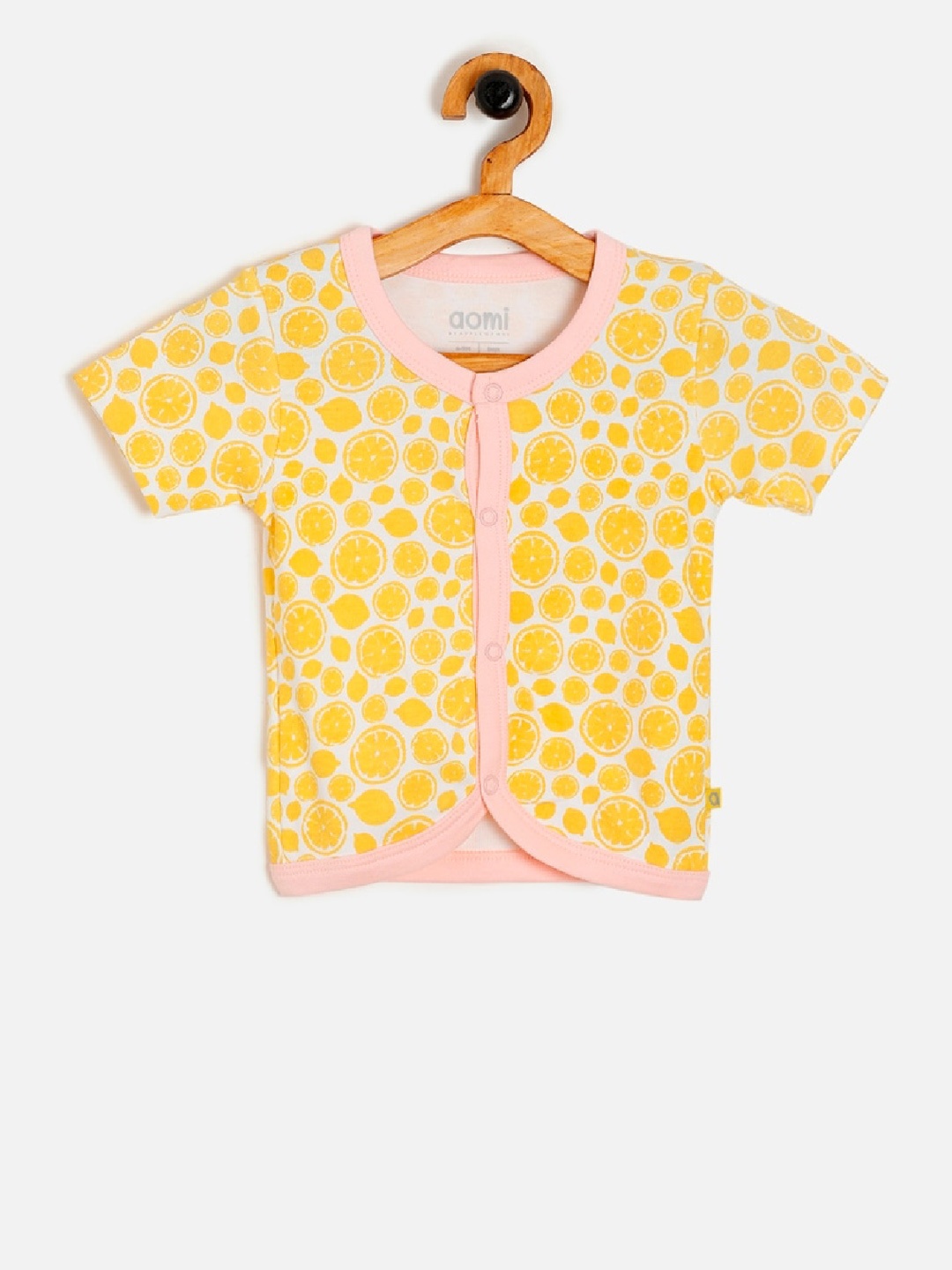 

Aomi Unisex Kids White & Yellow Printed Henley Neck T-shirt