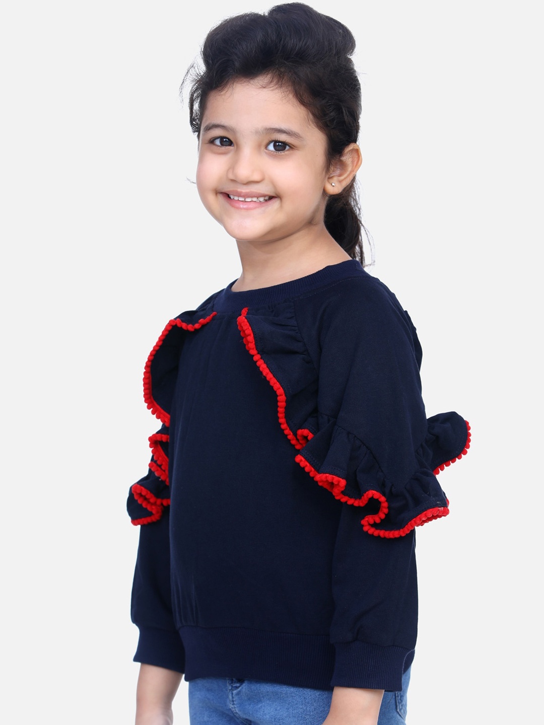 LilPicks Girls Navy Blue Solid Sweatshirt