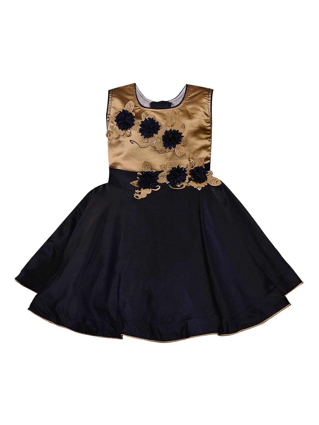 

Wish Karo Girls Navy Blue Colourblocked Fit and Flare Dress