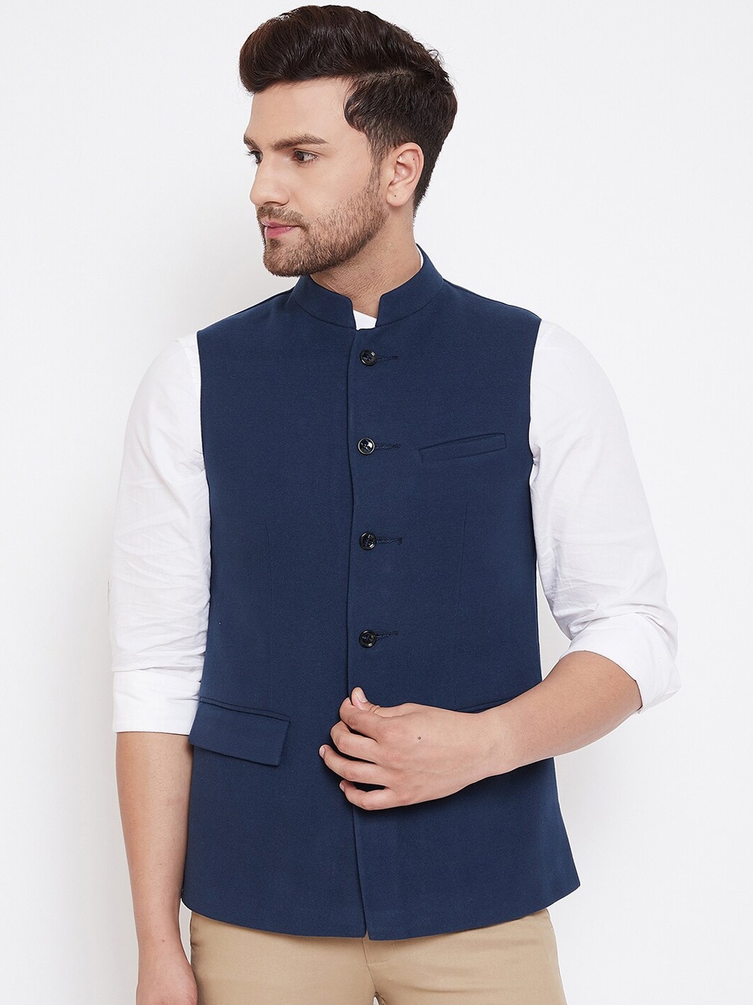 

Spirit Men Blue Solid Nehru Jacket