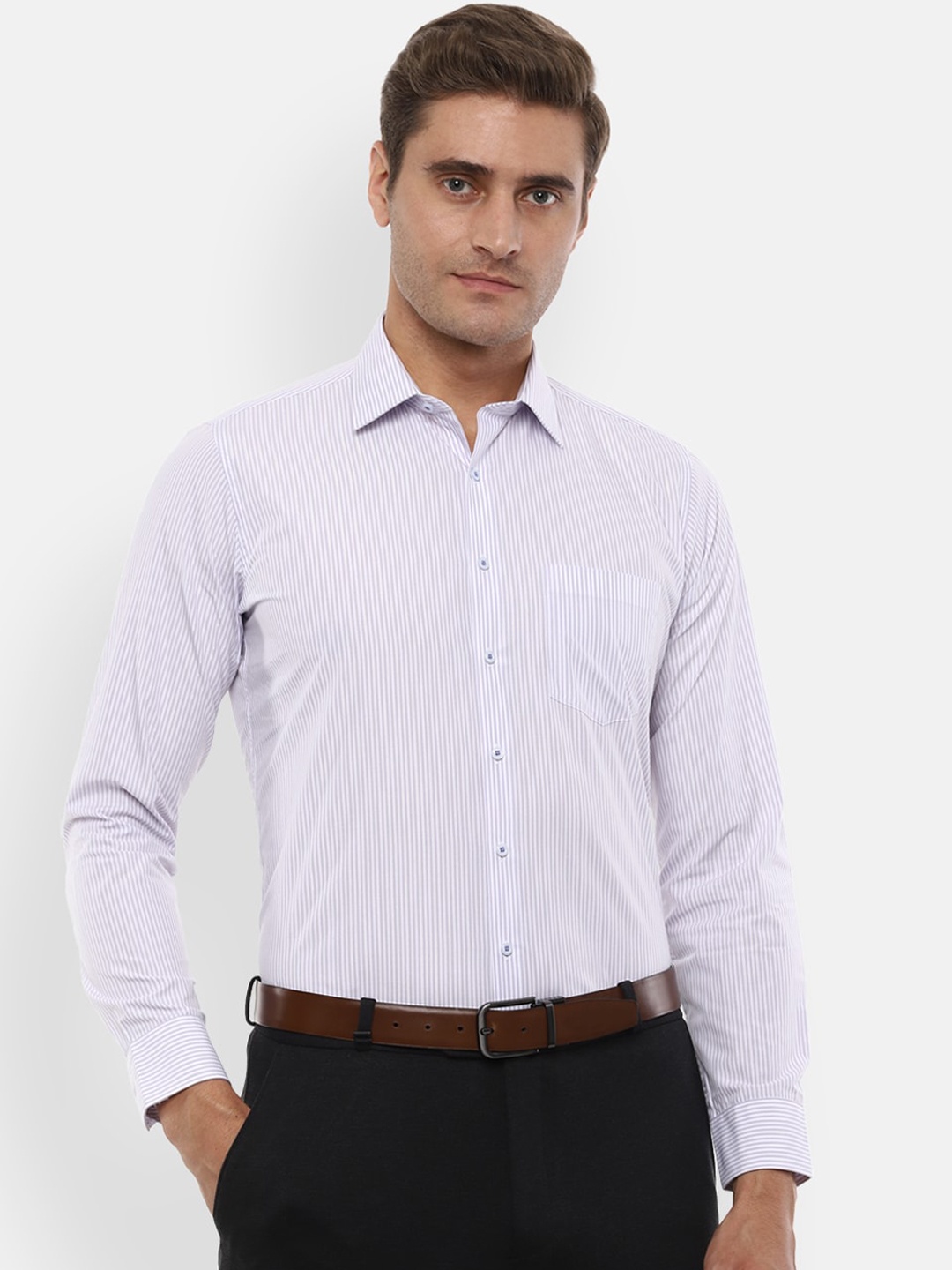 

Van Heusen Men White & Grey Slim Fit Striped Formal Shirt